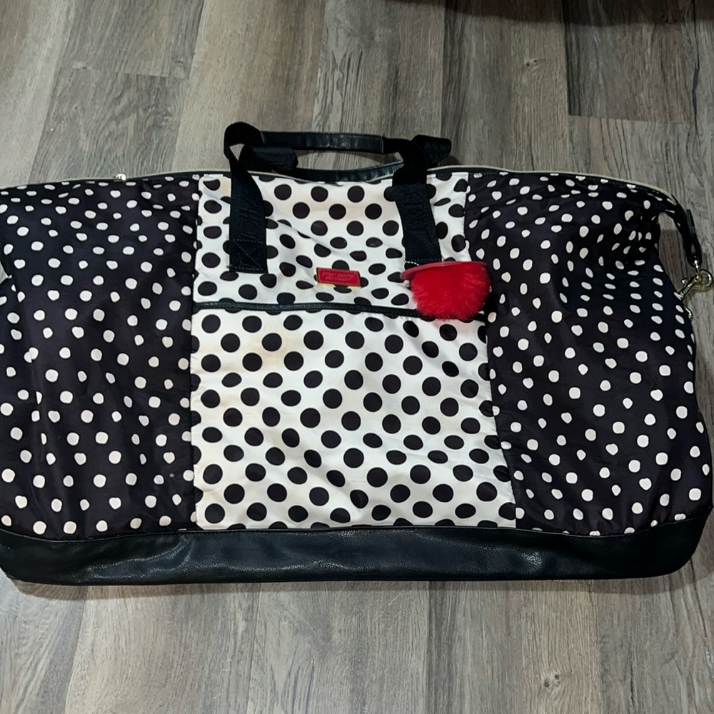 Betsey Johnson • Polka Dot Duffle HUGE Weekender Nylon Bag Travel Y2k Pattern
